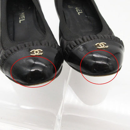 Chanel Ballet Shoes CC Logo Leather Frill Black