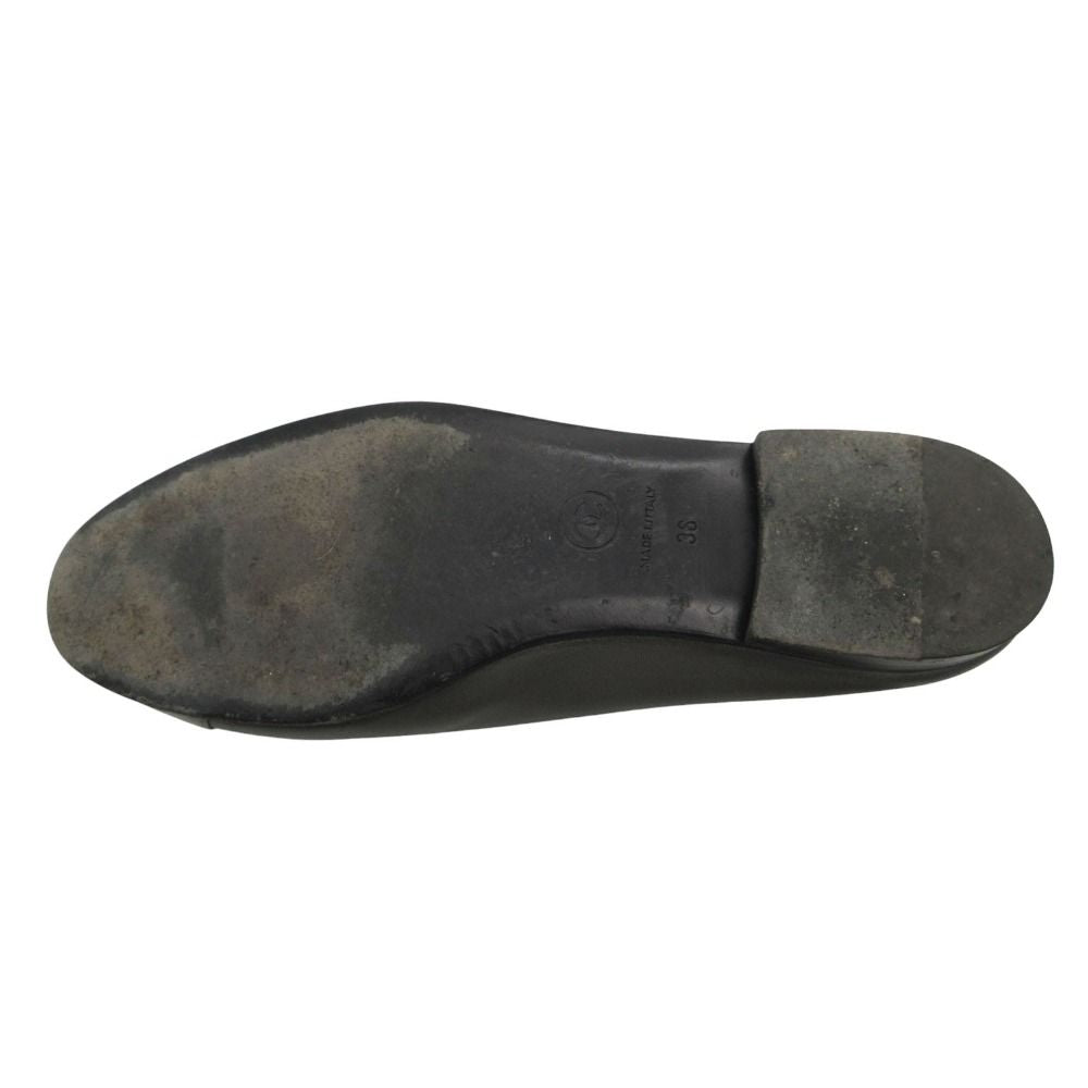 Chanel Ballet Shoes Leather CC Logo Flat Bicolor Gray