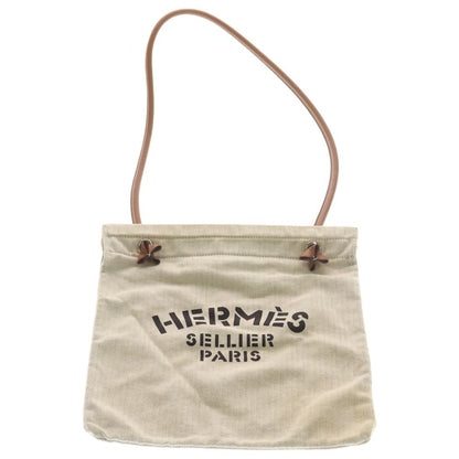 Hermes Sac Aline MM Front Logo Canvas Fabric Leather Shoulder Bag Beige