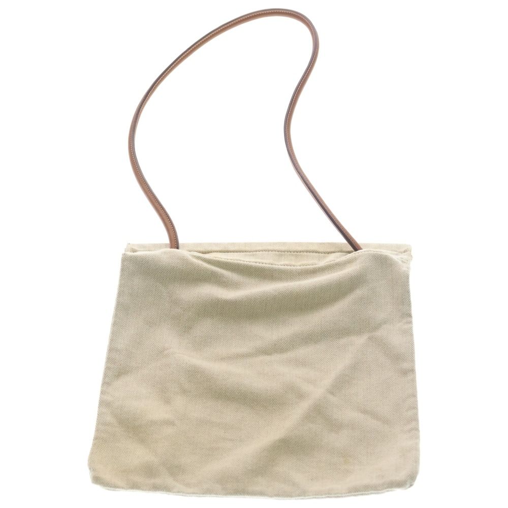 Hermes Sac Aline MM Front Logo Canvas Fabric Leather Shoulder Bag Beige