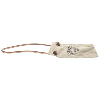 Hermes Sac Aline MM Front Logo Canvas Fabric Leather Shoulder Bag Beige
