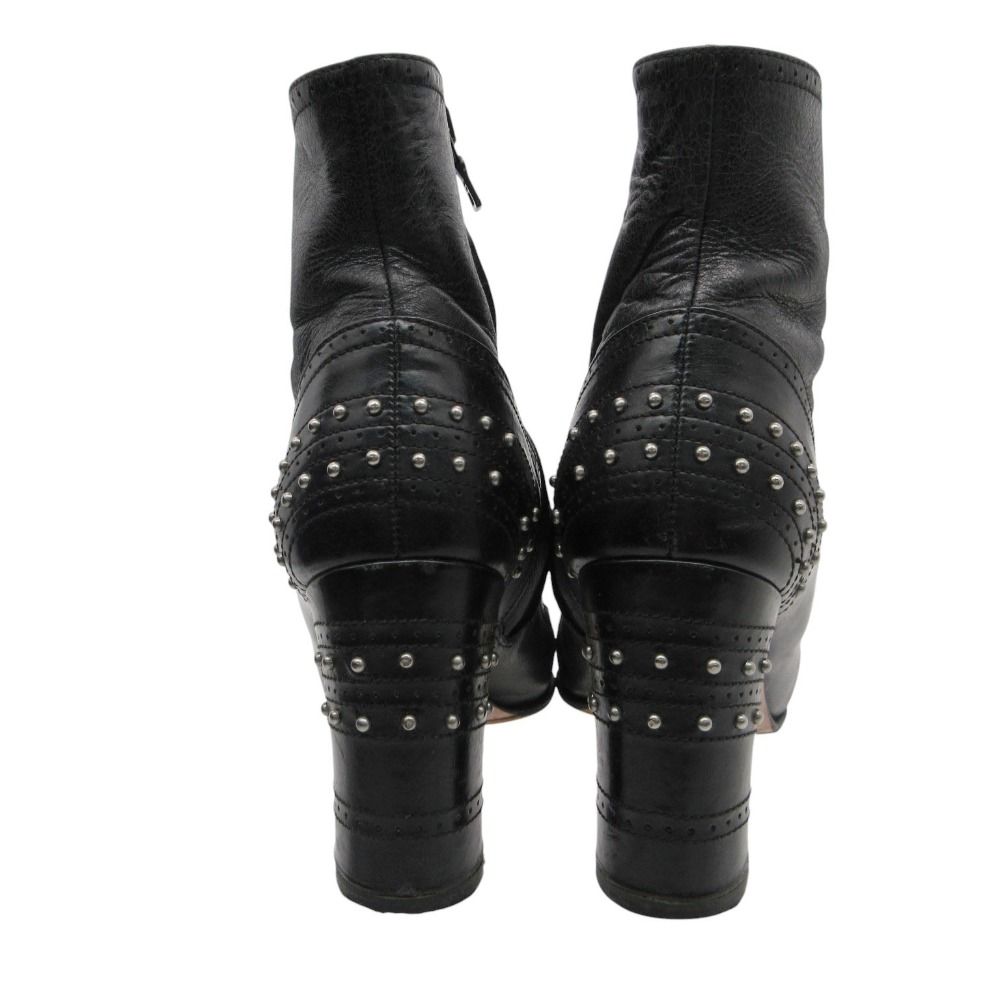 Prada Boots Cowhide Leather Studs Short Shoes Side Zip Black