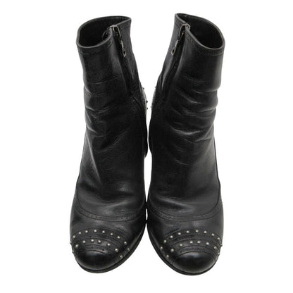Prada Boots Cowhide Leather Studs Short Shoes Side Zip Black