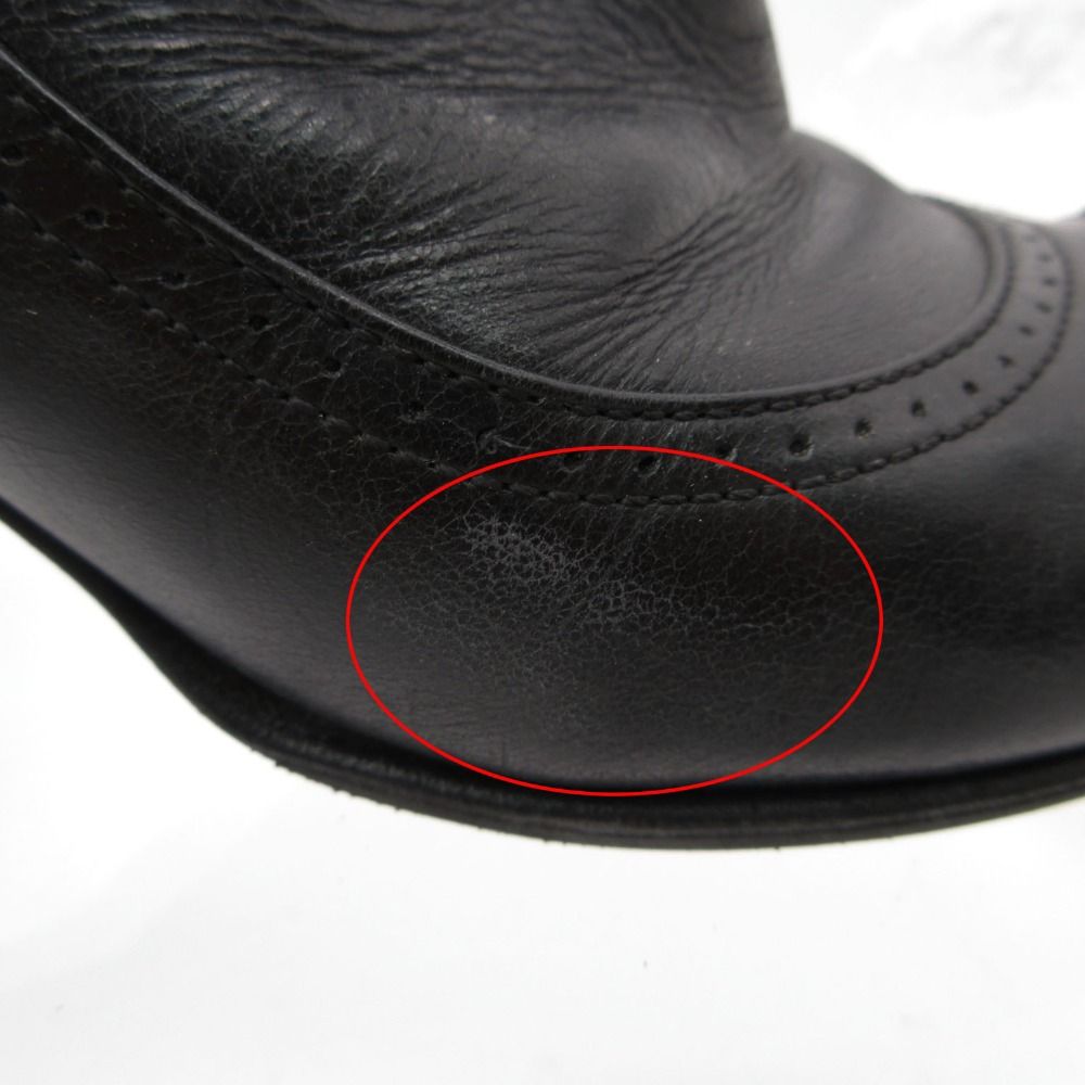 Prada Boots Cowhide Leather Studs Short Shoes Side Zip Black