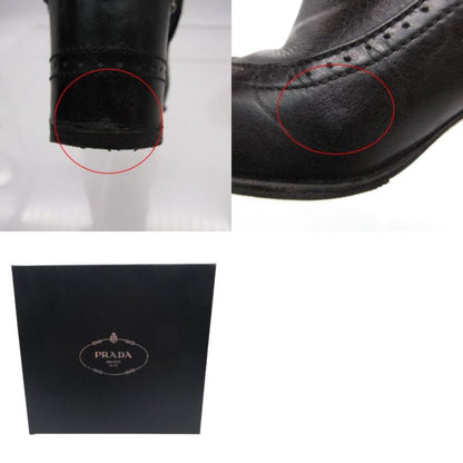 Prada Boots Cowhide Leather Studs Short Shoes Side Zip Black