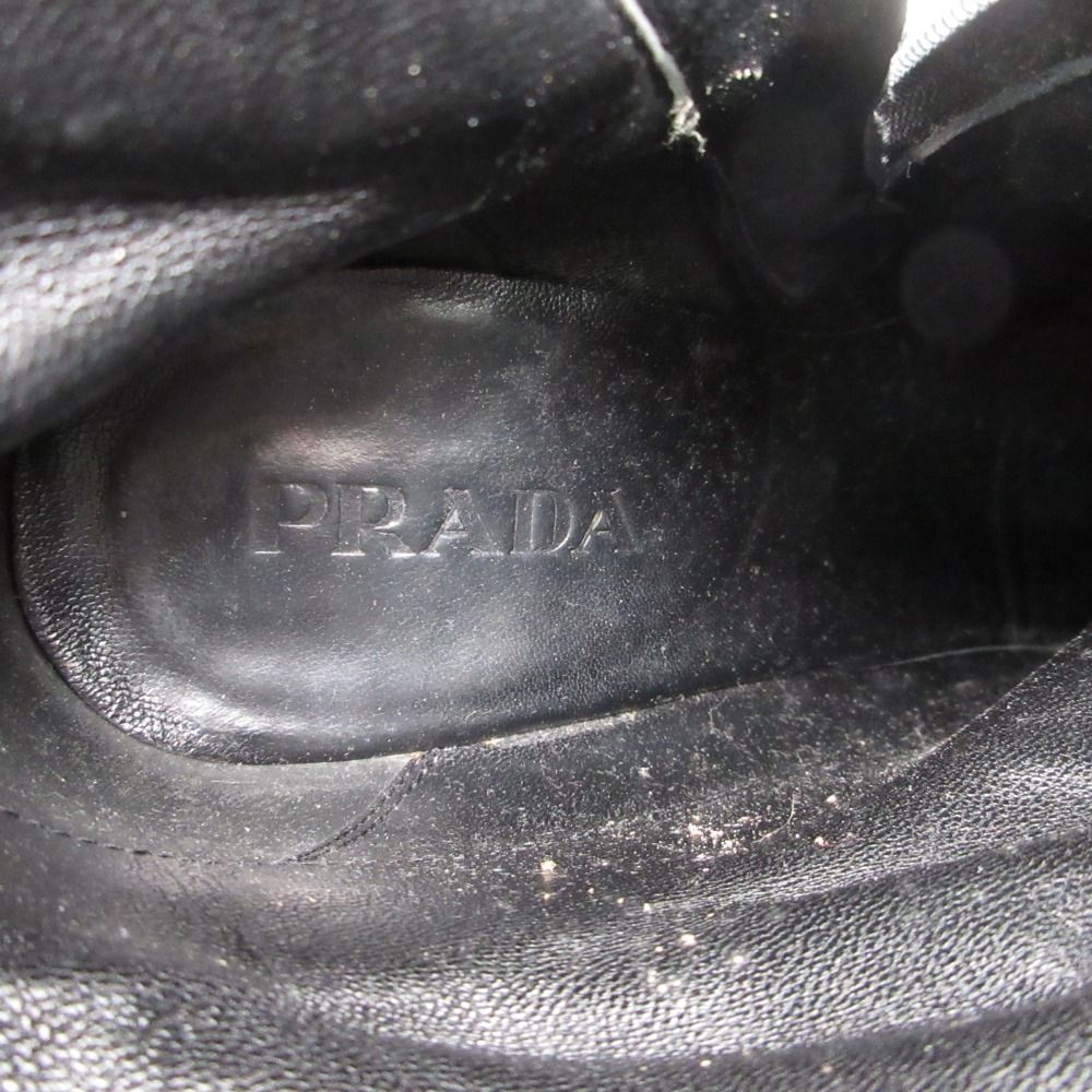 Prada Boots Cowhide Leather Studs Short Shoes Side Zip Black