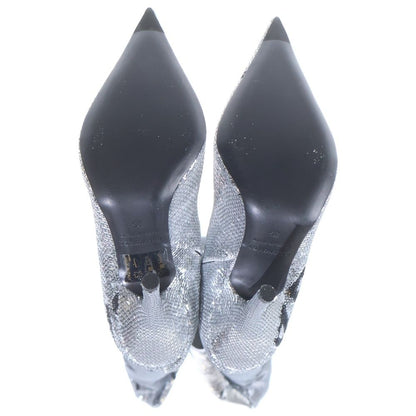 Balenciaga Knife Allover Logo 110 mm Over the Knee Boots in Silver High