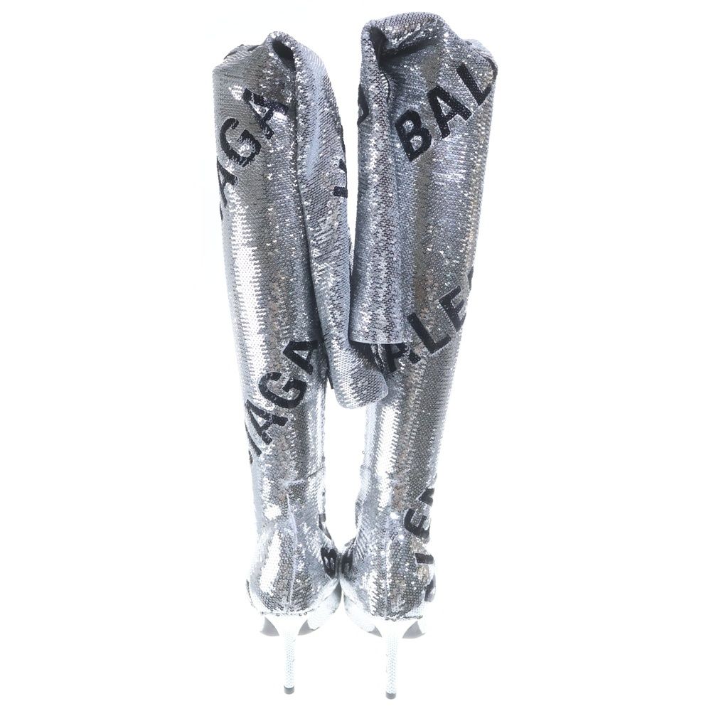 Balenciaga Knife Allover Logo 110 mm Over the Knee Boots in Silver High