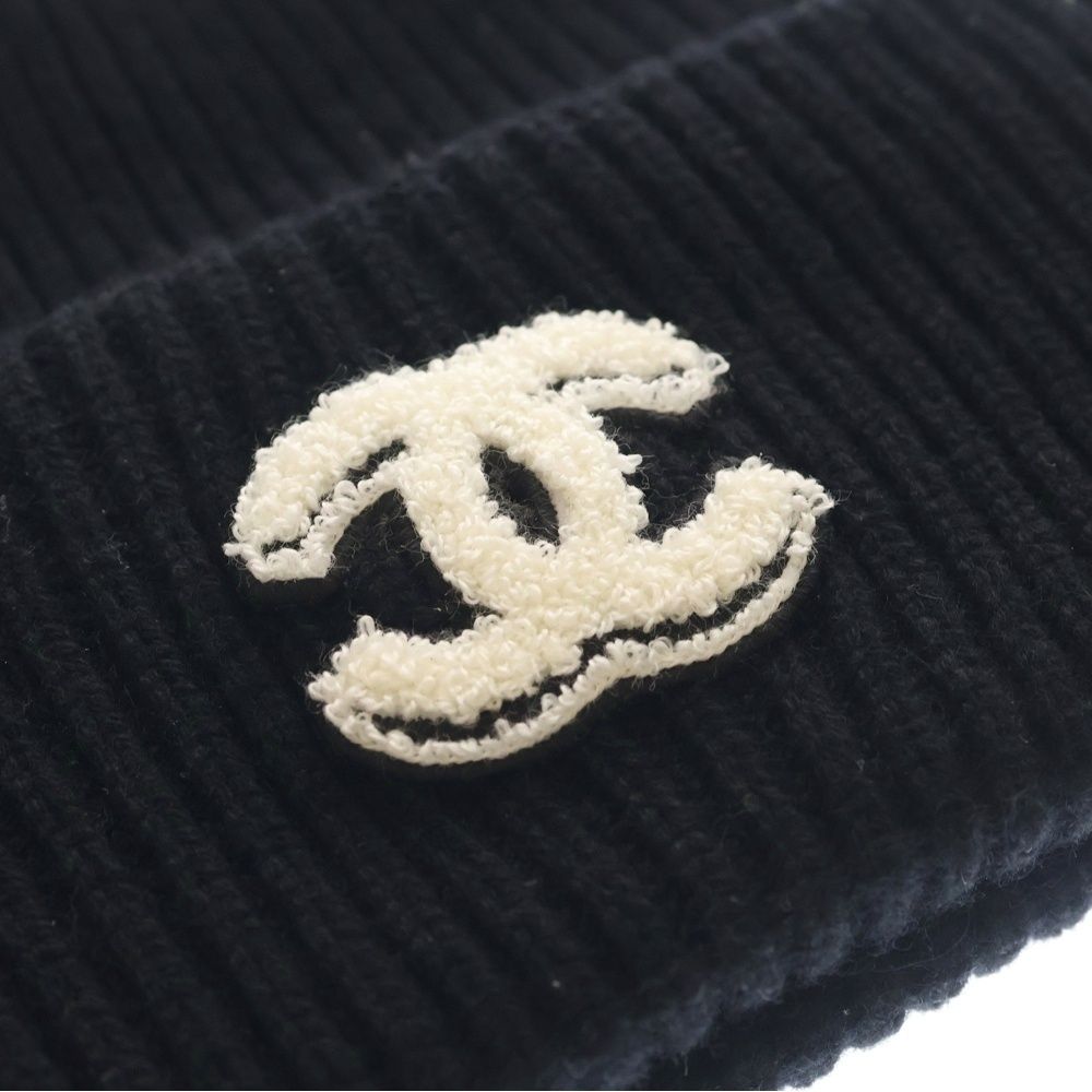 Chanel CC Logo Knit Cap Beige Hat