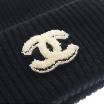 Chanel CC Logo Knit Cap Beige Hat