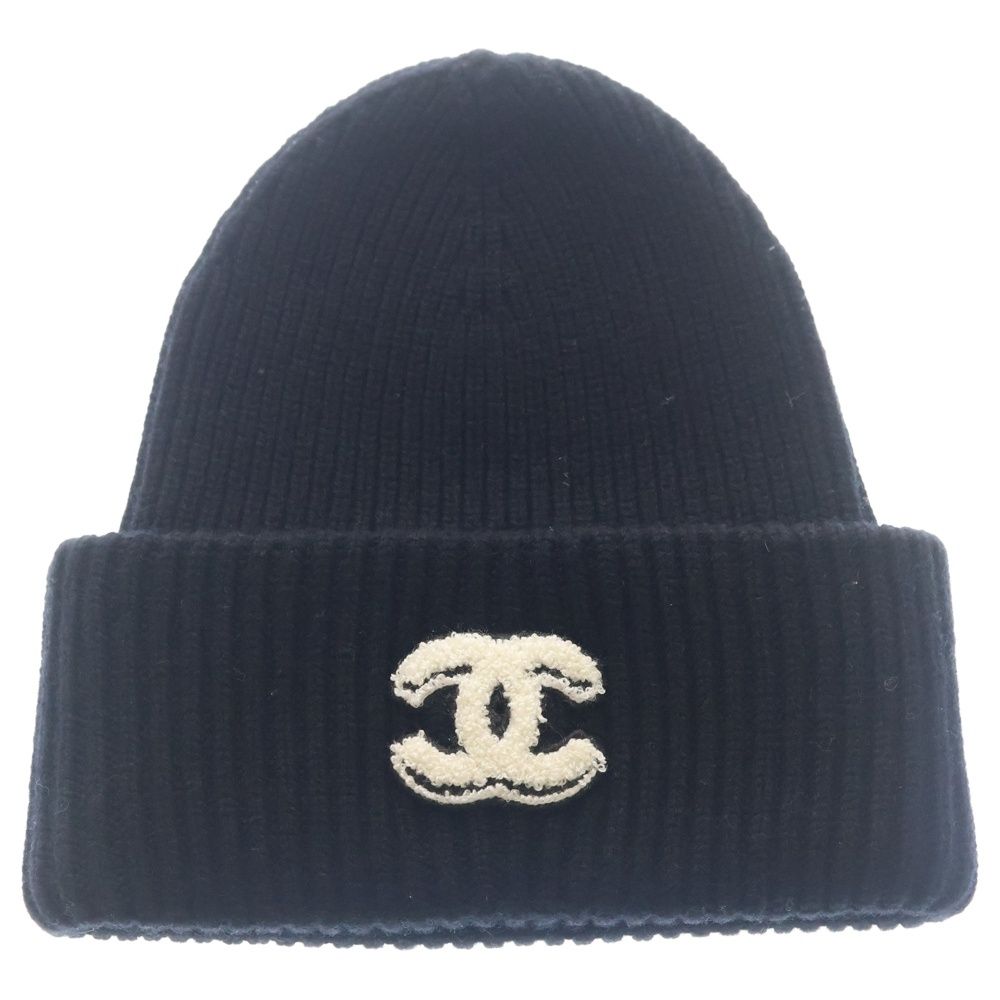 Chanel CC Logo Knit Cap Beige Hat