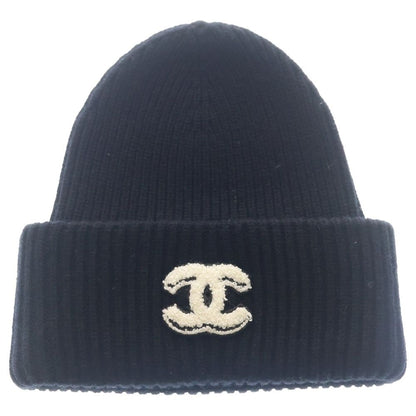 Chanel CC Logo Knit Cap Beige Hat