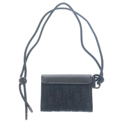 Dior Saddle Oblique Black Pattern Flap Card Case with Neck Strap Mini Shoulder