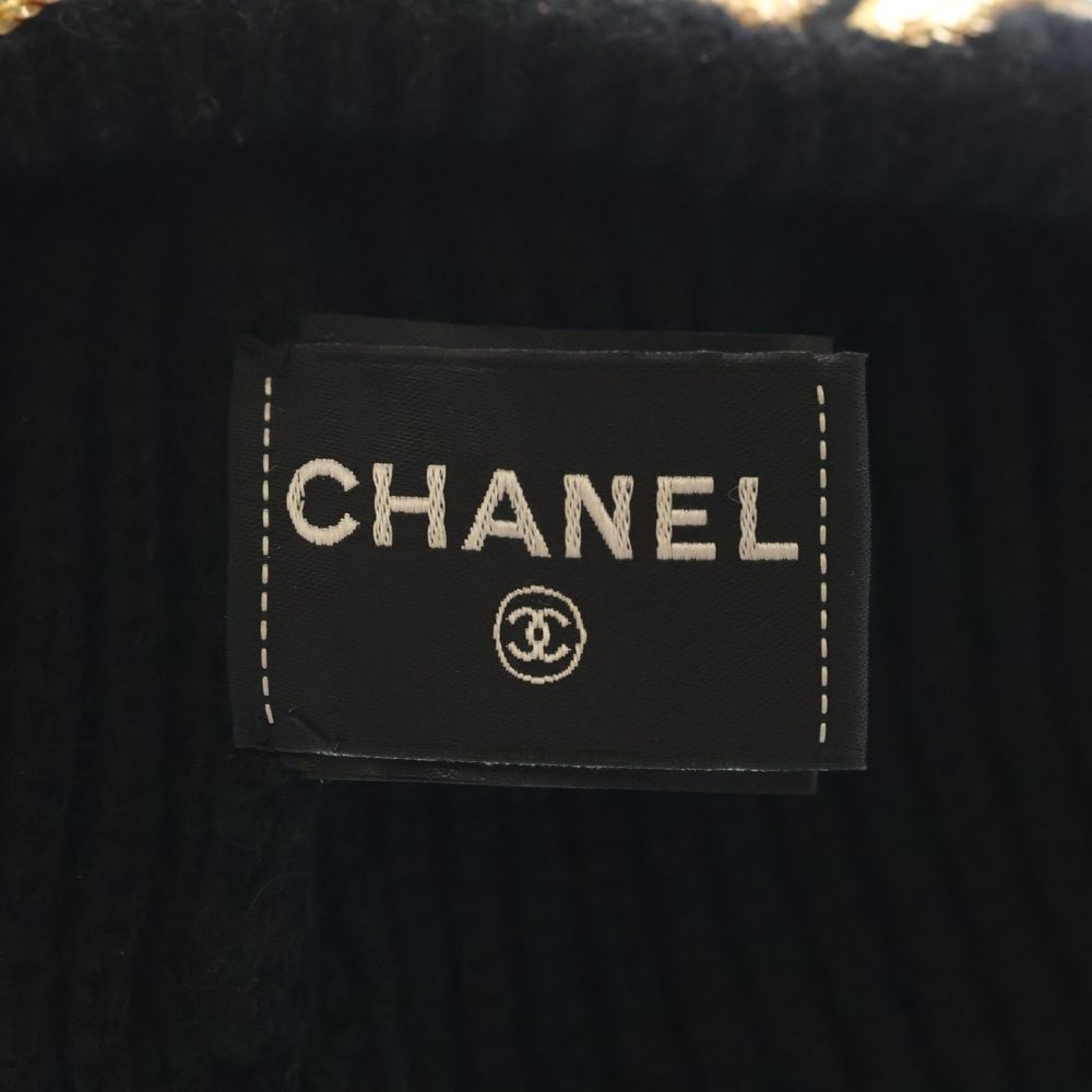 Chanel Sequin Logo Cashmere Knit Hat Black
