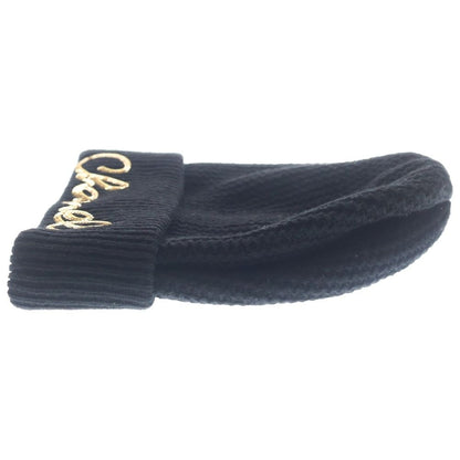 Chanel Sequin Logo Cashmere Knit Hat Black