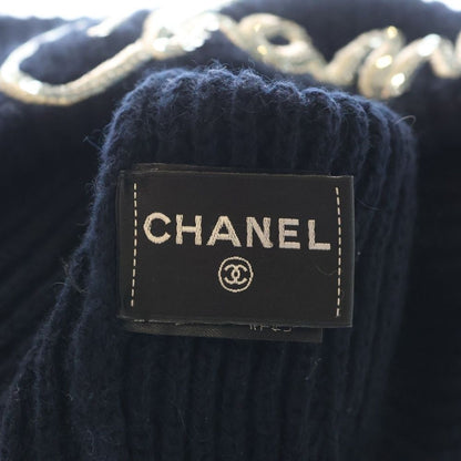 Chanel Sequin Logo Cashmere Knit Hat Navy