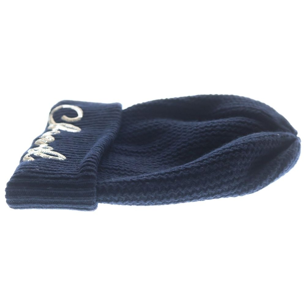 Chanel Sequin Logo Cashmere Knit Hat Navy