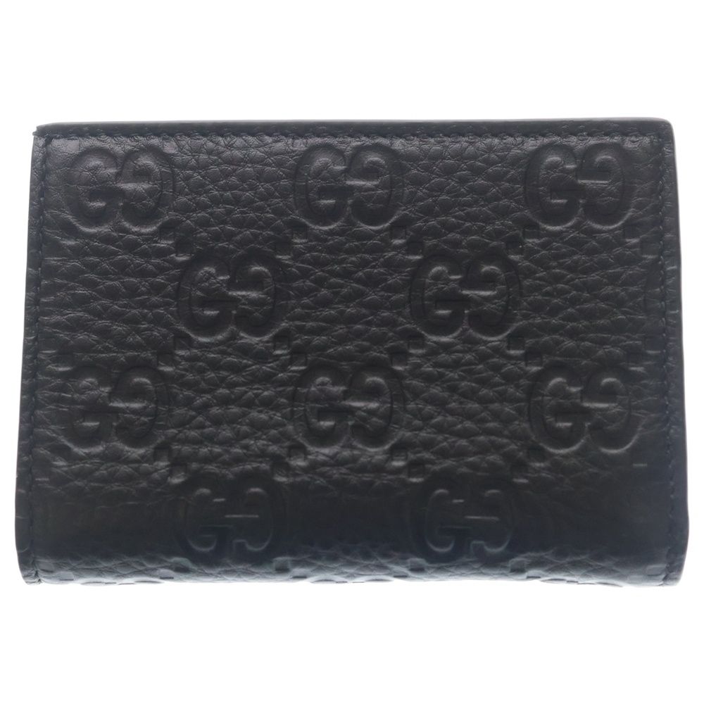 Gucci GG Emblem Compact Wallet Bifold Coin Case Black Leather Gold