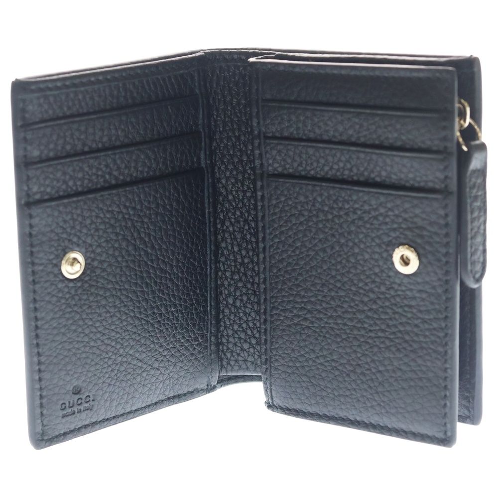 Gucci GG Emblem Compact Wallet Bifold Coin Case Black Leather Gold