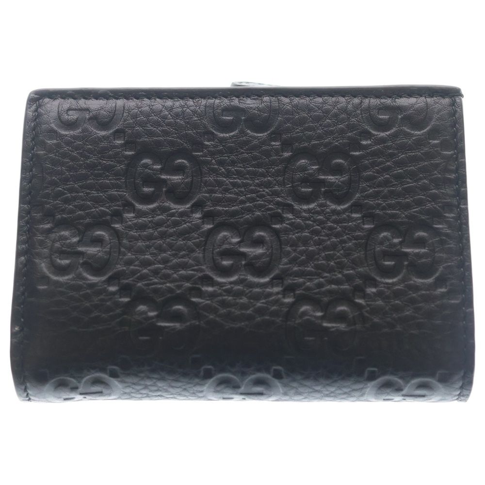 Gucci GG Emblem Compact Wallet Bifold Coin Case Black Leather Gold