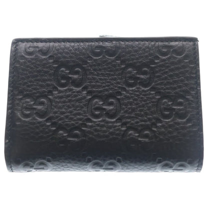 Gucci GG Emblem Compact Wallet Bifold Coin Case Black Leather Gold