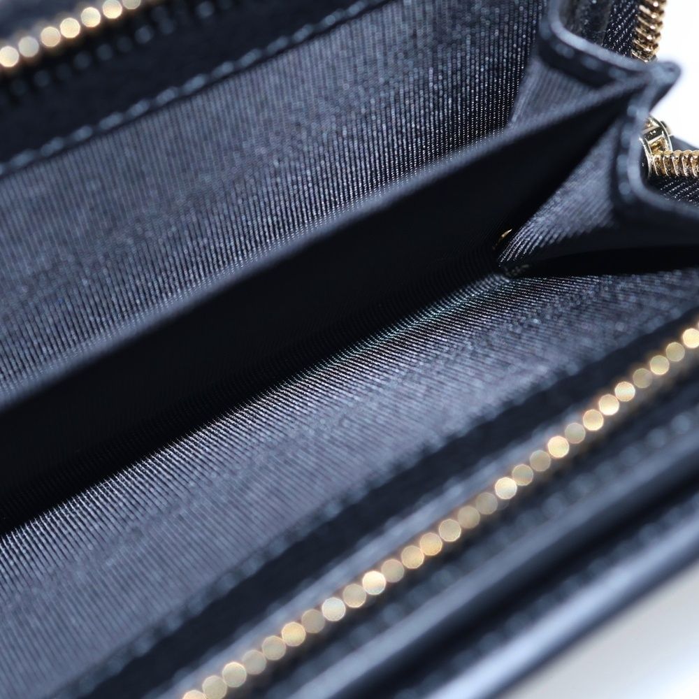 Gucci GG Emblem Compact Wallet Bifold Coin Case Black Leather Gold