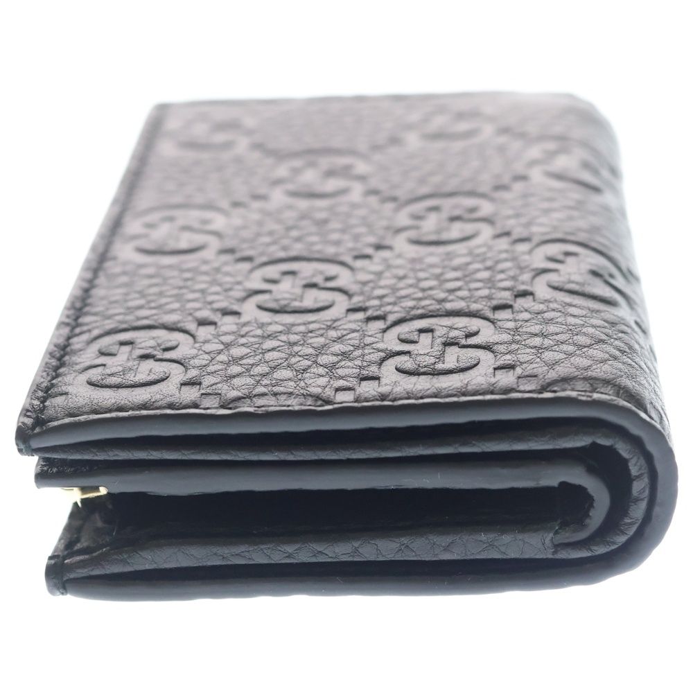 Gucci GG Emblem Compact Wallet Bifold Coin Case Black Leather Gold