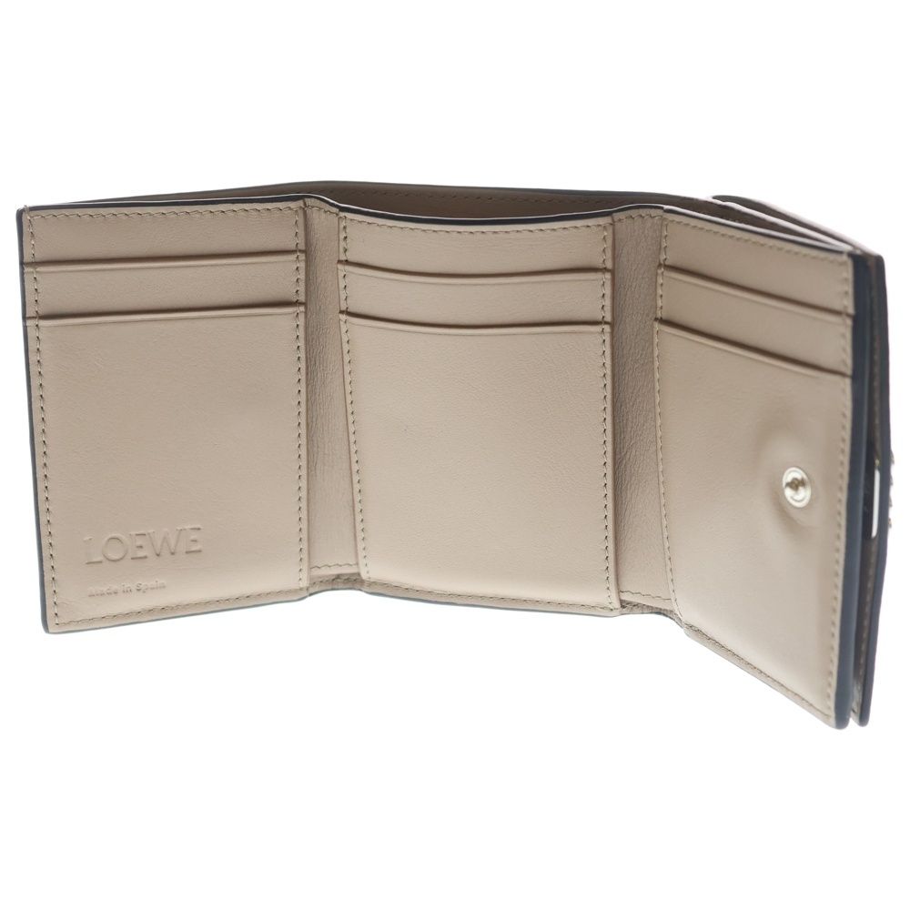Loewe Anagram Logo Leather Trifold Compact Wallet Silver Beige