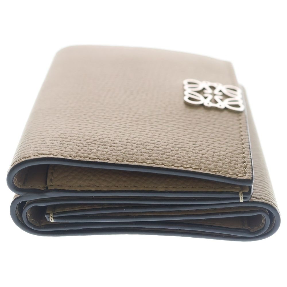 Loewe Anagram Logo Leather Trifold Compact Wallet Silver Beige