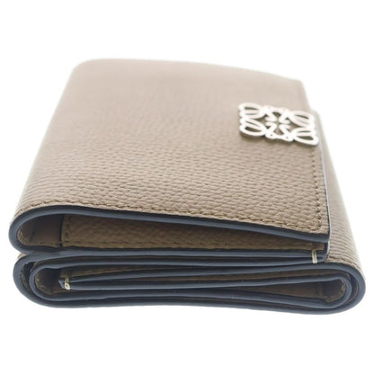 Loewe Anagram Logo Leather Trifold Compact Wallet Silver Beige
