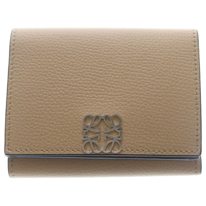 Loewe Anagram Logo Leather Trifold Compact Wallet Silver Beige
