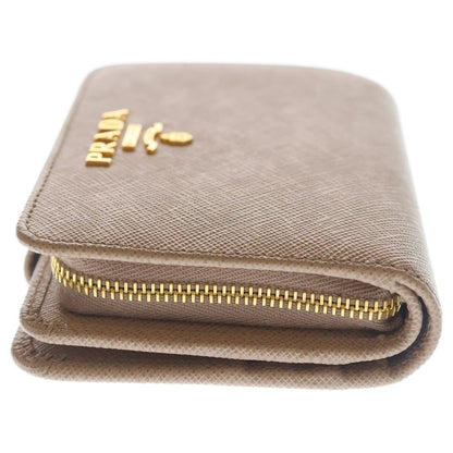 Prada Saffiano Compact Wallet Bifold Coin Case Leather Pink Beige Gold