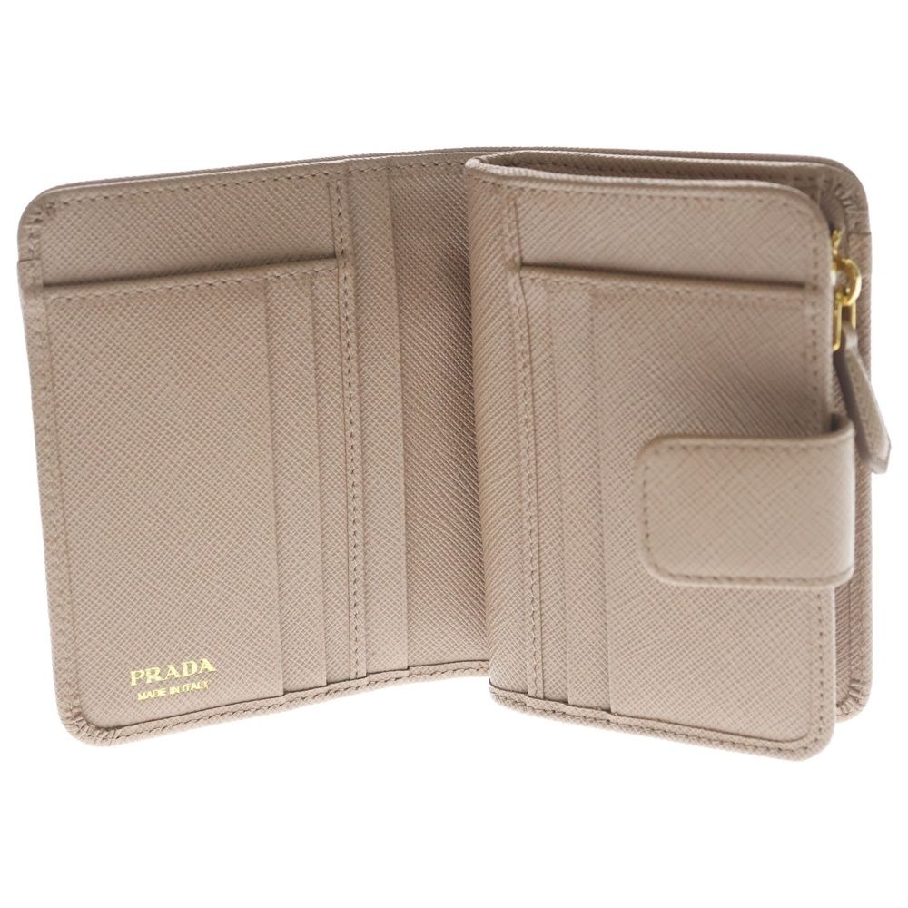 Prada Saffiano Compact Wallet Bifold Coin Case Leather Pink Beige Gold
