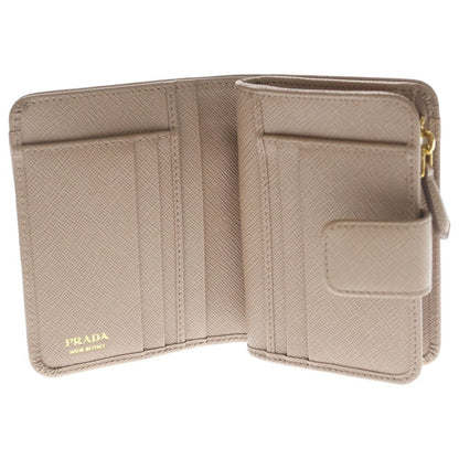 Prada Saffiano Compact Wallet Bifold Coin Case Leather Pink Beige Gold