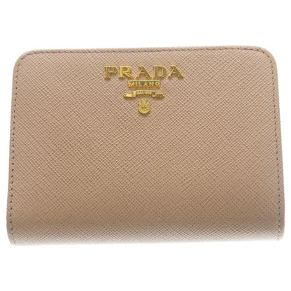 Prada Saffiano Compact Wallet Bifold Coin Case Leather Pink Beige Gold