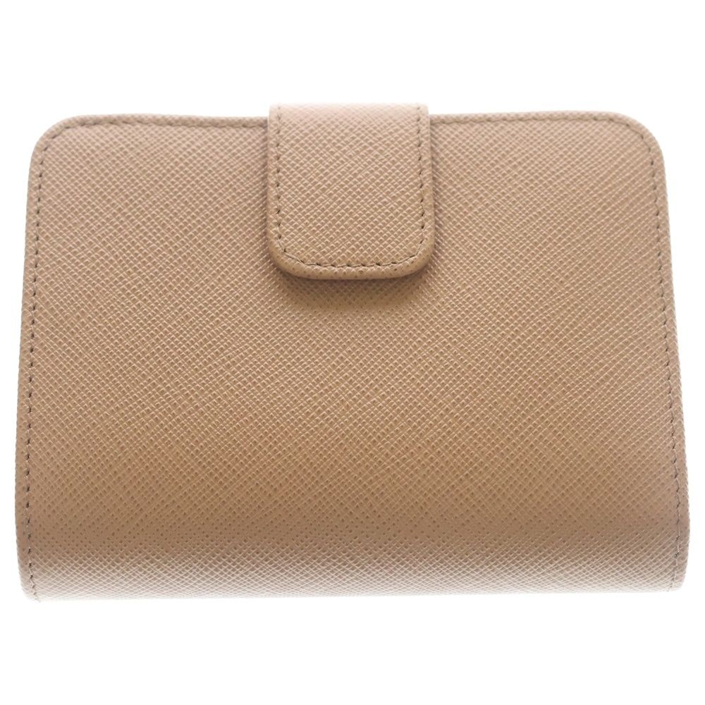 Prada Saffiano Compact Wallet Bifold Coin Case Leather Pink Beige Gold
