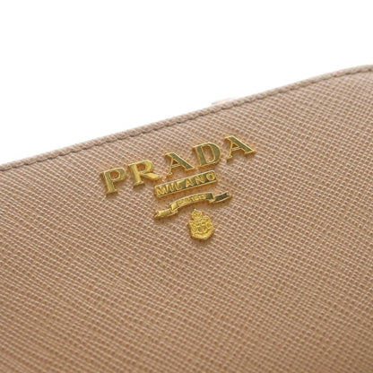 Prada Saffiano Compact Wallet Bifold Coin Case Leather Pink Beige Gold