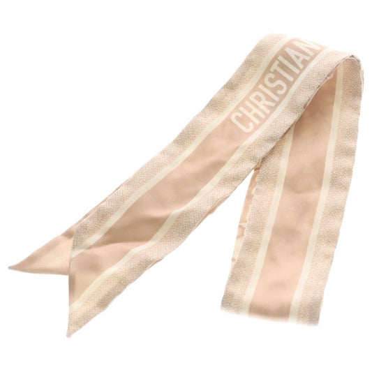 Dior Mitzah Logo Print Silk Scarf Pink Beige