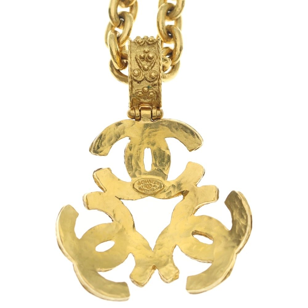 Chanel Triple CC Logo Chain Long Necklace Gold
