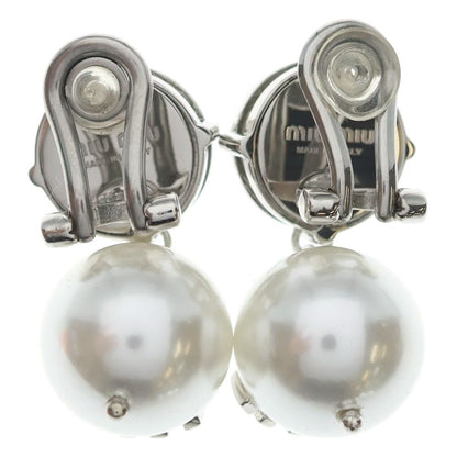 Miu Miu Line Stone Faux Pearl Earrings White Silver
