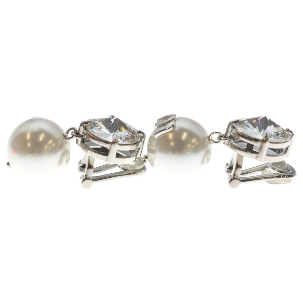 Miu Miu Line Stone Faux Pearl Earrings White Silver
