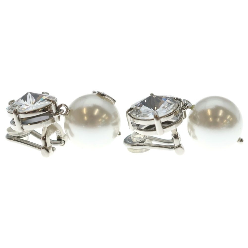 Miu Miu Line Stone Faux Pearl Earrings White Silver