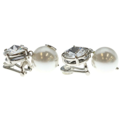 Miu Miu Line Stone Faux Pearl Earrings White Silver