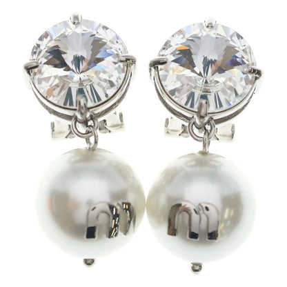 Miu Miu Line Stone Faux Pearl Earrings White Silver