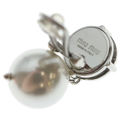 Miu Miu Line Stone Faux Pearl Earrings White Silver