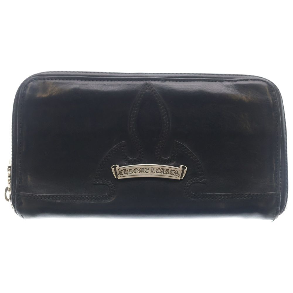 Chrome Hearts Rec Zip Double Funi Round Zip Leather Wallet Black