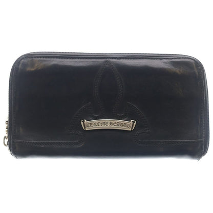 Chrome Hearts Rec Zip Double Funi Round Zip Leather Wallet Black