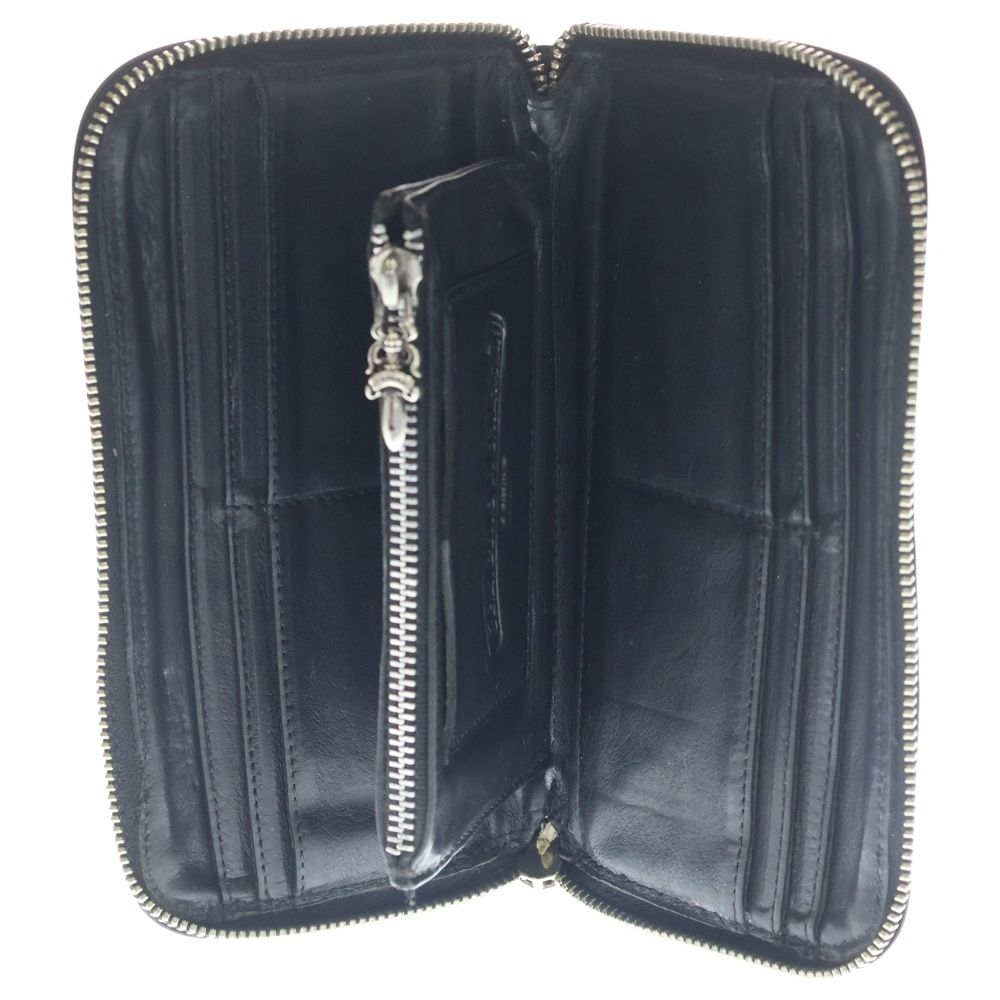 Chrome Hearts Rec Zip Double Funi Round Zip Leather Wallet Black