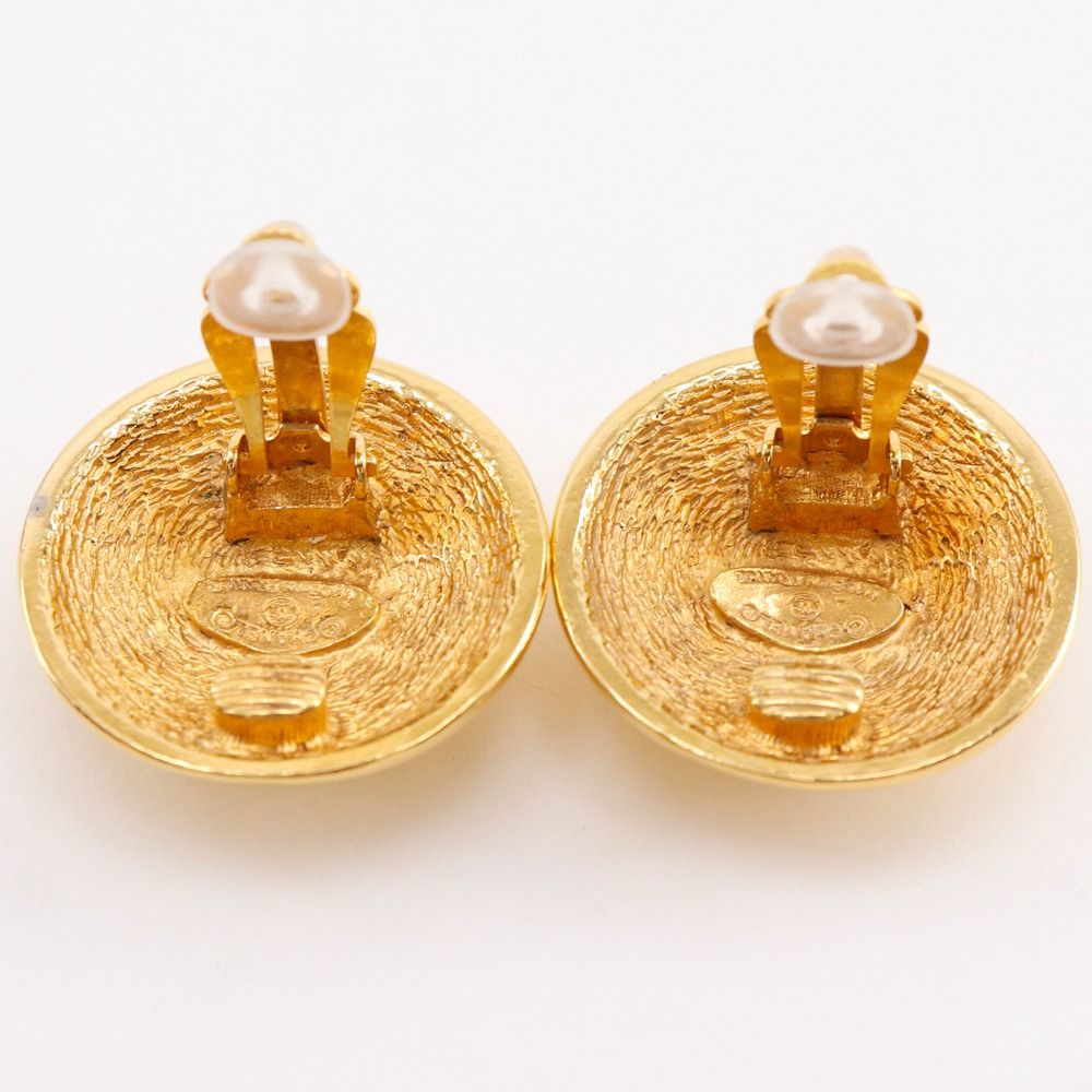 Chanel CC Logo Quilted Vintage Gold Plated Earrings