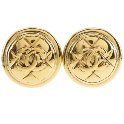 Chanel CC Logo Quilted Vintage Gold Plated Earrings